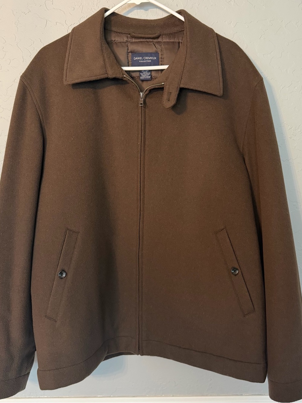 Daniel Cremieux Men’s Wool Dark Brown Zip-Up Jacket